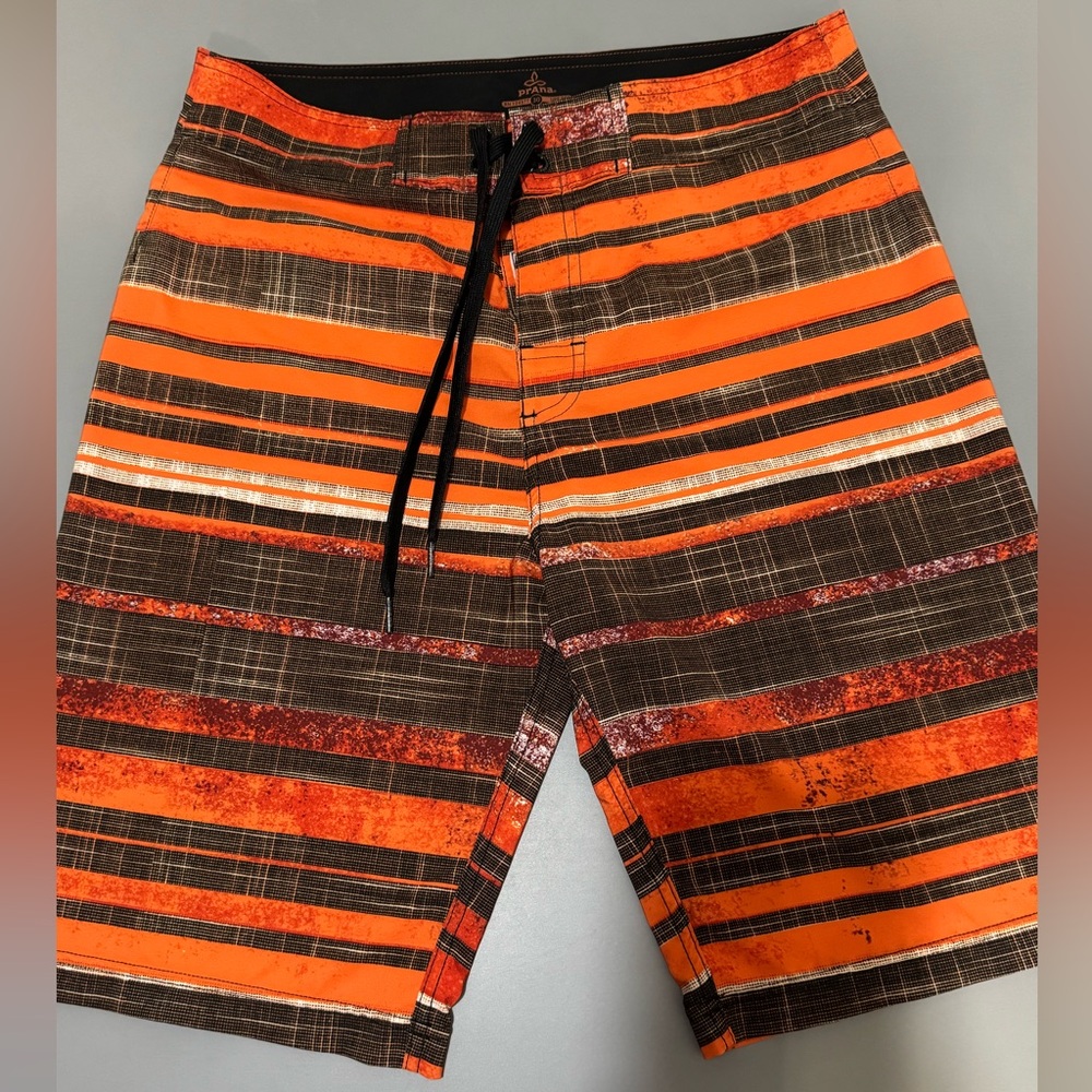 Prana Men's Orange and Brown Striped Board Shorts